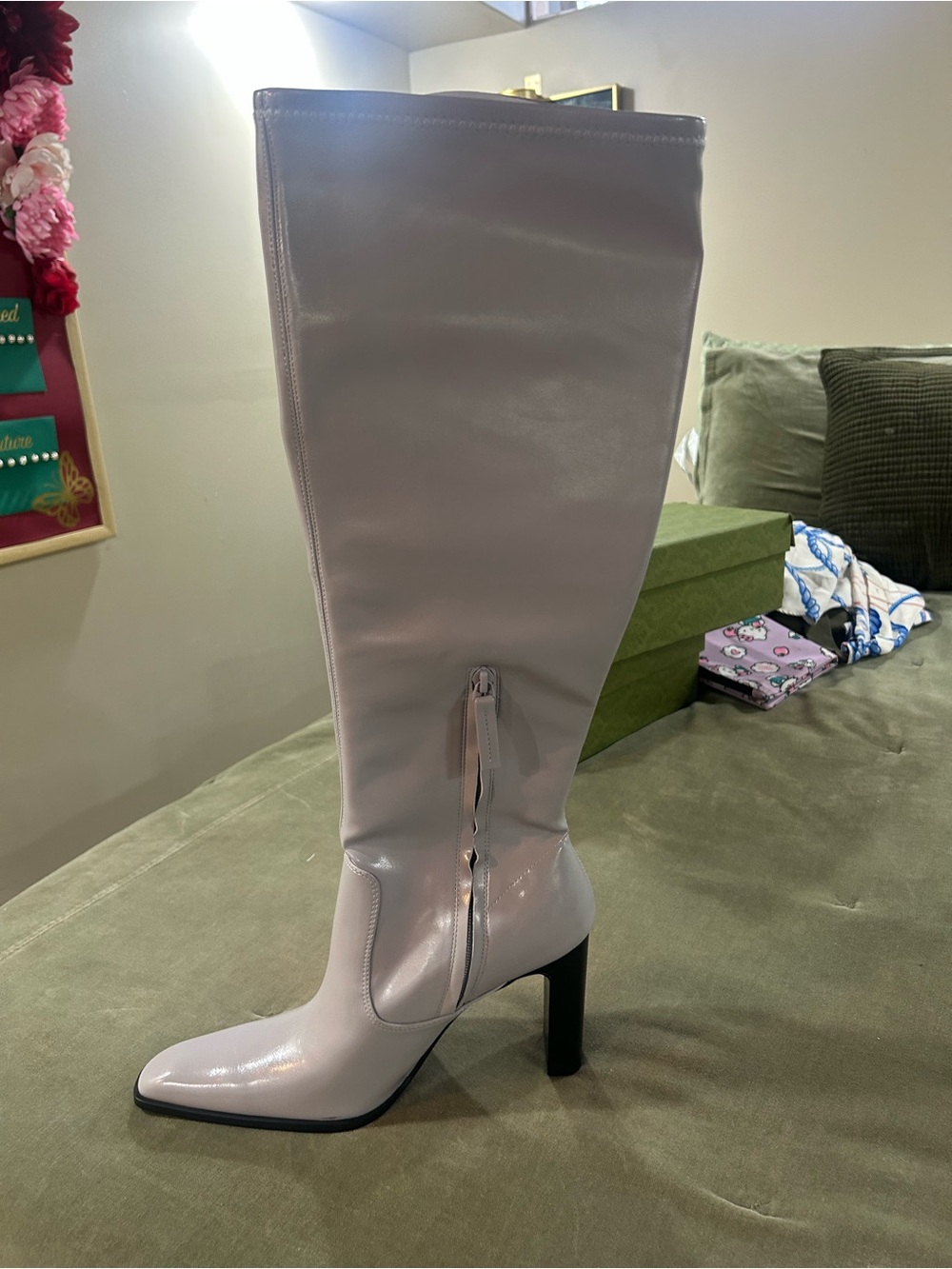 H&M light grey Over-the-Knee Pointed Toe Block Heel Boots BRAND NEW, NEVER WORN